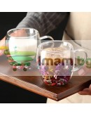 Стъклена чаша двойна с естествени цветя за кафе и чай 250 мл